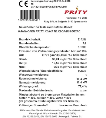 Prity Gusseisen-Holzofen 10 kW K2CP