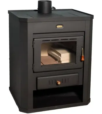 Prity Poêle à bois, 15 kW, en acier inoxydable, noir