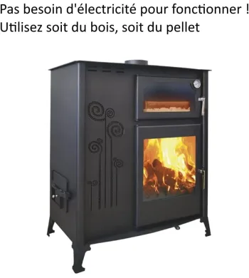 Cuisinière Mixte Bois et Granulés avec Four – Chauffage et Cuisson Écologique – 12 kW, Haute Performance