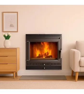 EIDER BIOMASA Aurora Eco Iron 70 – Insert de bois ventilé 13,43 kW en fonte