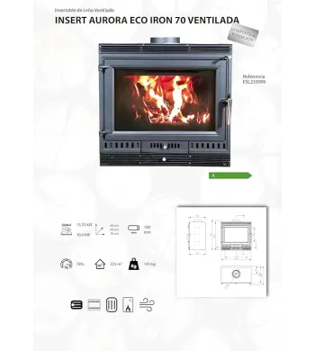 EIDER BIOMASA Aurora Eco Iron 70 – Wood Insert 13.43 kW with Ventilation